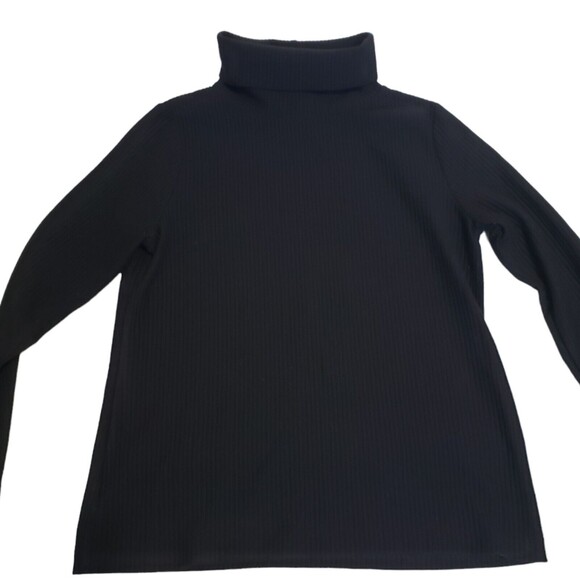 Ann Taylor Factory Large Black Ribbed Turtleneck Knit Top Long-Sleeved Womens - Picture 2 of 8